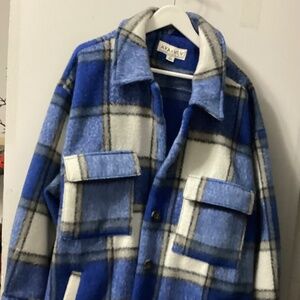 Long Blue Plaid Shacket-Used